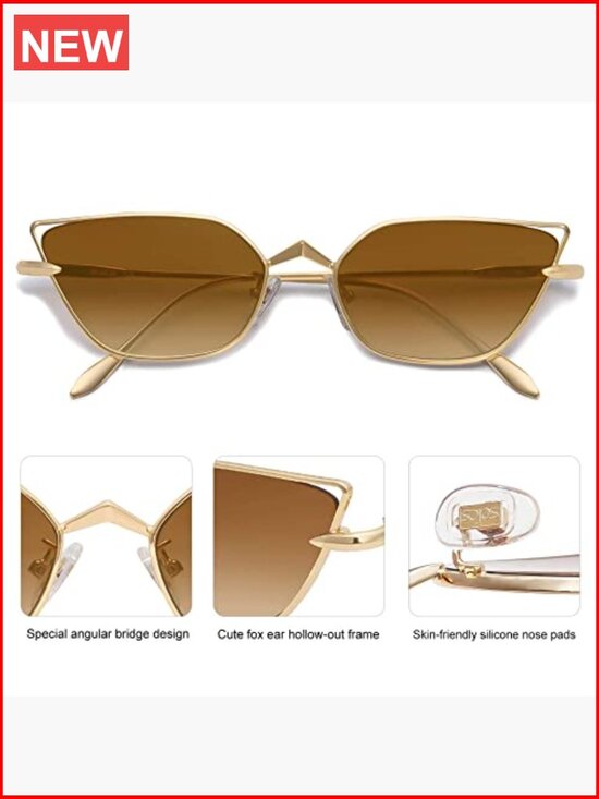 Small Cateye Sunglasses with UV400 Protection, Half-Frame Metal main image 7